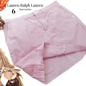 Ralph Lauren Sport Seersucker  Red White  Stripe Skirt Sz 6